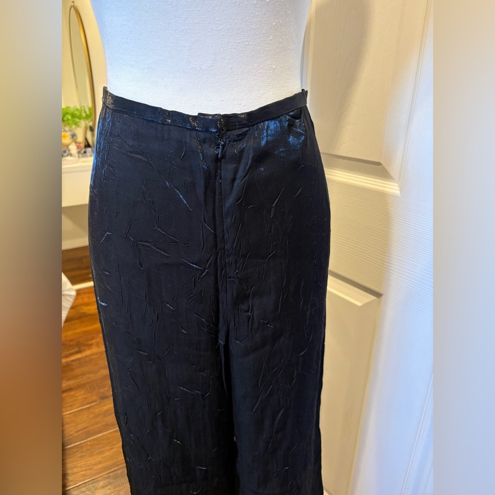 Simon Chang Metallic Black Wide Leg Pants Size 14 Cropped